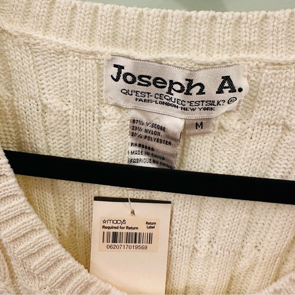 JOSEPH A WOMENS IVORY SCOOP NECK CABLE KNIT SWEATER - RIBBED SLEEVES- SIZE M NWT - Picture 3 of 6